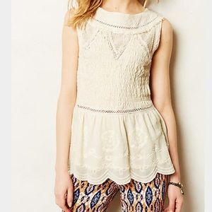 Anthropologie Meadow Rue Embroidered Smocked Tank